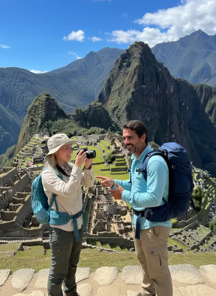 Touristen am Machu Picchu bei einer Reise nach Südamerika